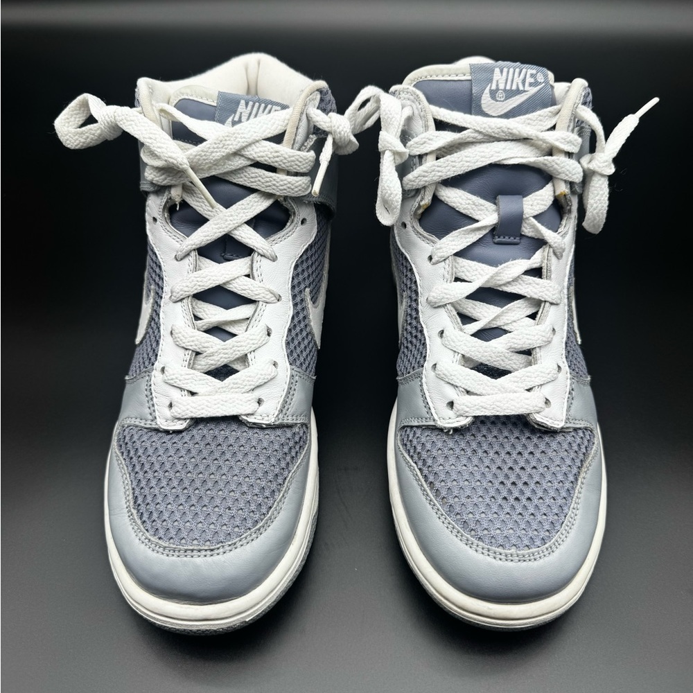 Nike Dunk High Grey Mesh Leather Sneakers Vintage 2000s Size 7.5 Extra Laces